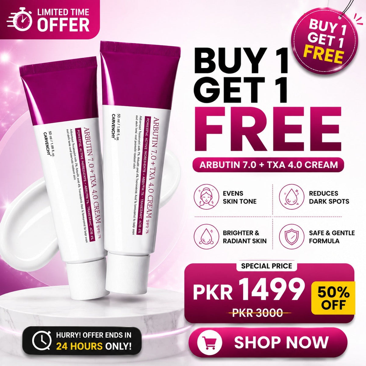 Buy 1 Get 1 FREE Arbutin 7% + TXA 4% Brightening Cream – 50ml